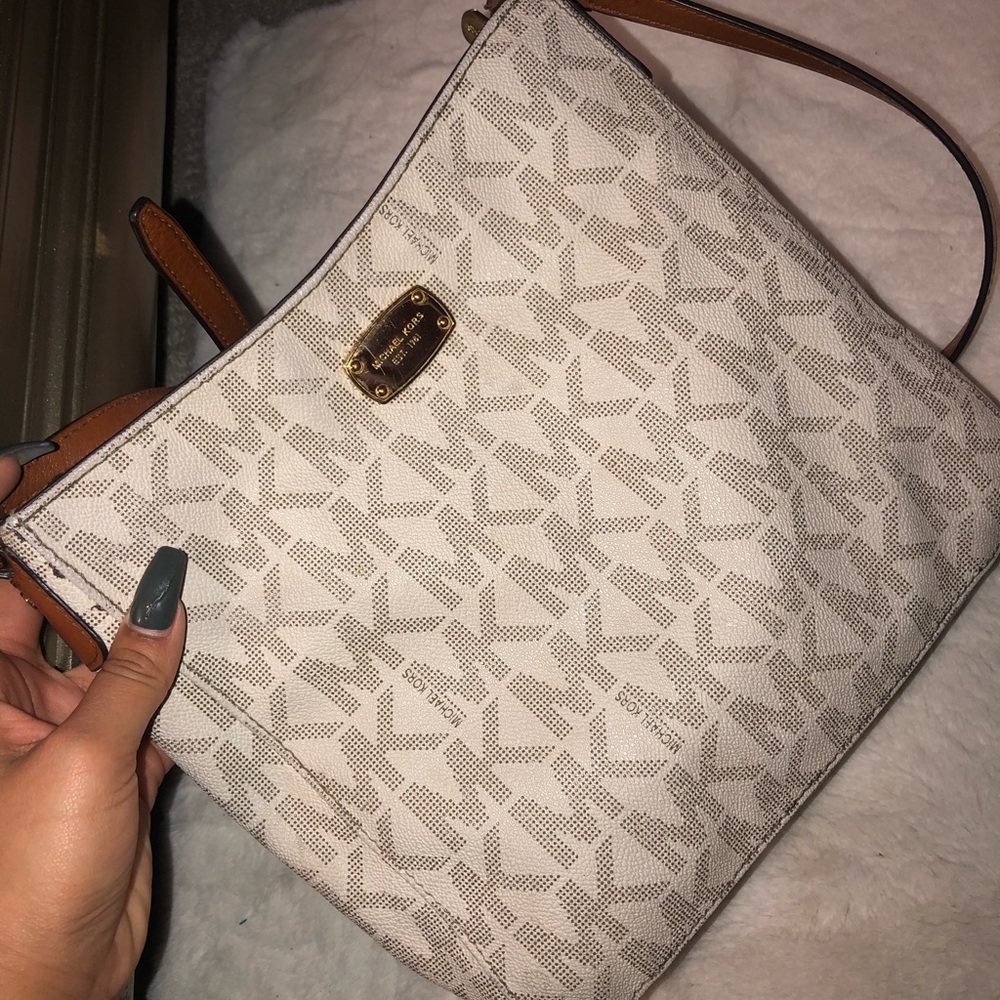MICHAEL KORS MK PRINT CROSSBODY PURSE WHITE NUDE - Picture 1 of 1